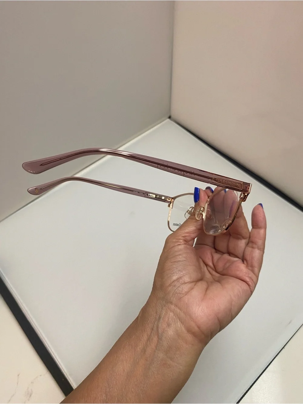 Juicy Couture Rose Gold Metal Frame Eyeglasses with Black Logo Case,pink accents
